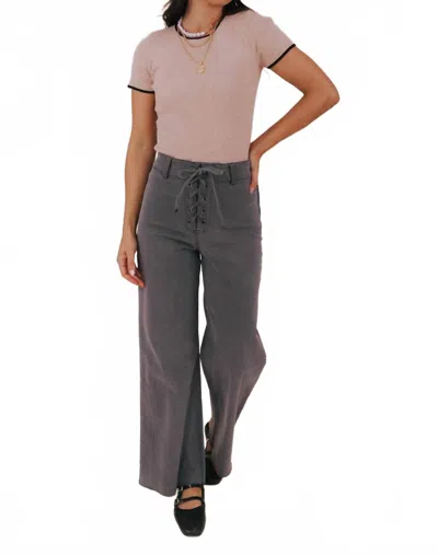 Miou Muse High Rise Lace Up Stretchy Pants In Charcoal In Pink