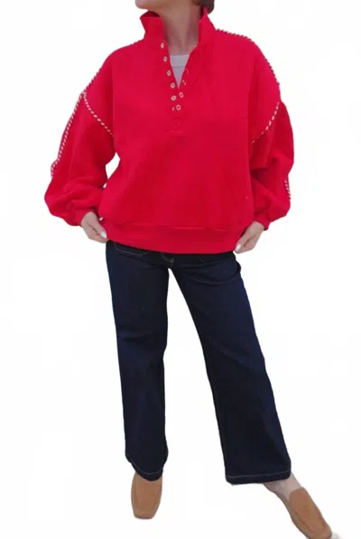 Papermoon Piping Balloon Sleeves Pullover In Red In Red