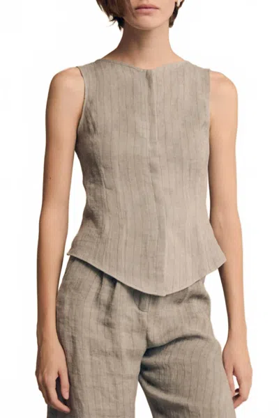 Cortana Lupe Linen Vest In Sky Blue Stripes In Brown