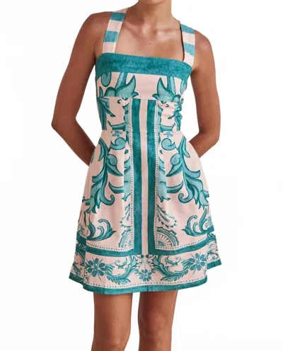 Little Trendy Unique Floral Printed Wide Strap Pocket Mini Dress In Blue In Multi