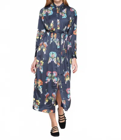 Vilagallo Floral Midi Dress In Navy In Blue