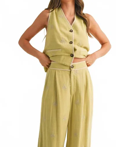 Merci Taylor Embroidered Vest And Pants Set In Lime In Green