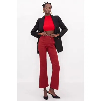 Bsl Red High Waist Buttoned Straight Trousers In Red