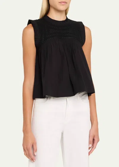 Sea Larissa Embroidery Tank Top In Black In Black