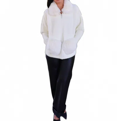 Act Pretty Faux Fur Sweater Coat In Ivory In White