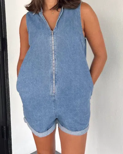 Show Me Your Mumu Jett Denim Romper In Blue In Multi