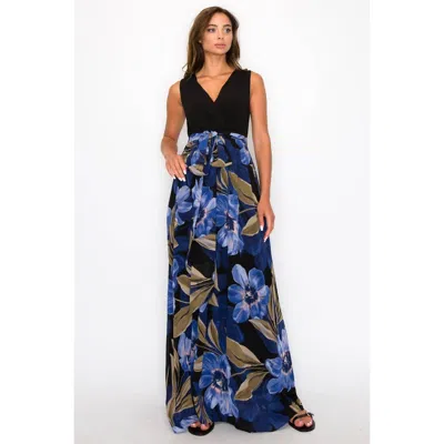 Hyfve Flower Maxi Dress In Navy In Blue