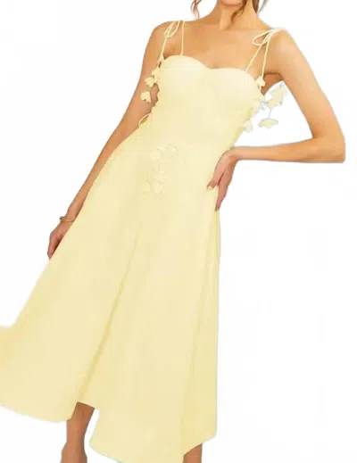 Main Strip Tie Belt Flare Midi Dress In Yellow In Yellow