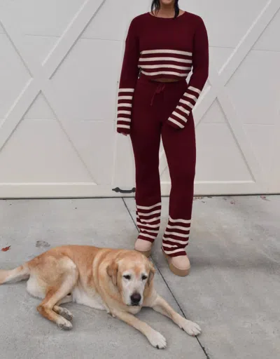 Act Pretty Teagan Sweater Crop Top And Pants Set In Burgundy In Burgundy