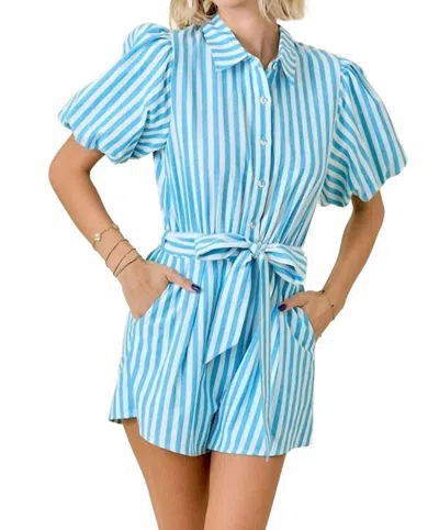Day + Moon Striped Bubble Romper In Multi In Blue