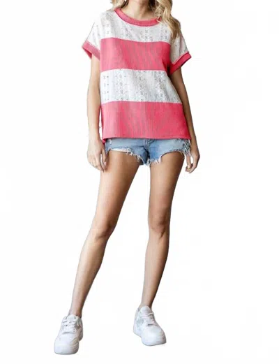 7th Ray Contrast Short Sleeve Top In Coral In Multi