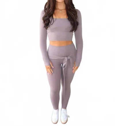 Act Pretty Balletcore Long Sleeve Square Neck Top And Leggings Set In Purple In Purple