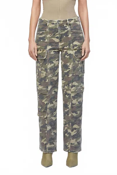 Hidden Cargo Straight Stretch Jeans In Camouflage Print In Green