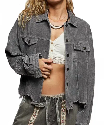 Pol Corduroy Raw Hem Jacket In Deep Charcoal In Gray