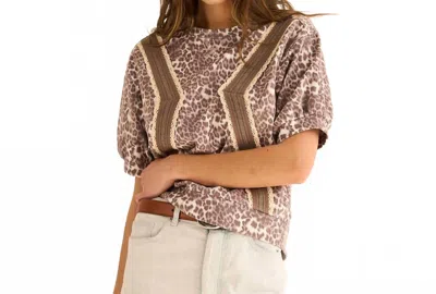 The Greii Leopard Puff Sleeve Knit Top In Brown In Brown
