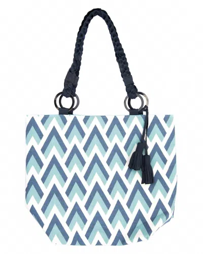 Vi Bella Women's Mountain Leather Handled Tote In Navy Light Blue, White In Multi