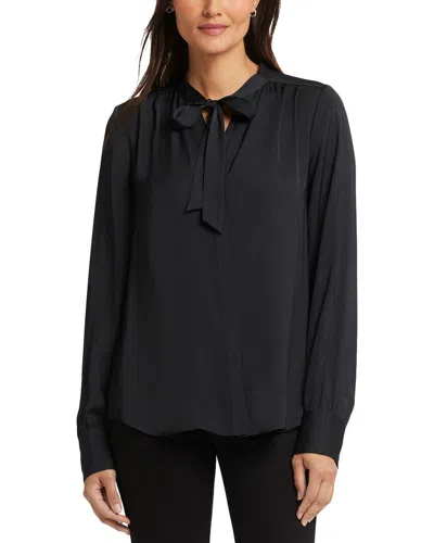 Nydj Tie Neck Satin Button-up Shirt In Black