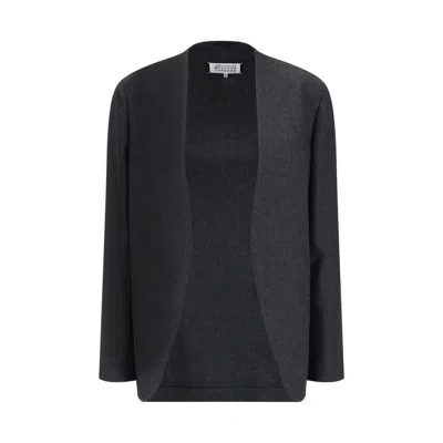 Margiela Gray Fleece Wool Coat In Black
