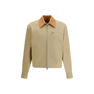 Versace Beige Jacket With Leather Collar And Metallic Medusa Head Detail In Cotton Canvas Man In Neutral