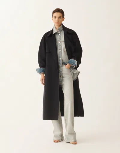 Fabiana Filippi Night Blue Wool Double Trench Coat In Blue