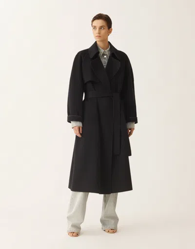 Fabiana Filippi Night Blue Wool Double Trench Coat In Blue