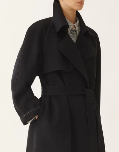 Fabiana Filippi Night Blue Wool Double Trench Coat In Blue