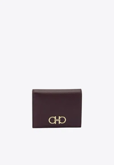 Ferragamo Gancini Compact Leather Wallet In Purple