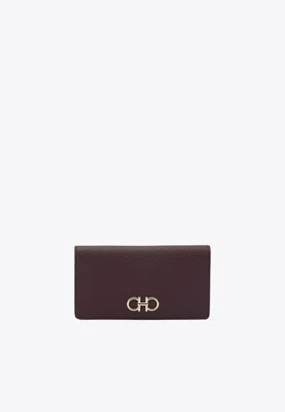Ferragamo Gancini Leather Continental Wallet In Purple