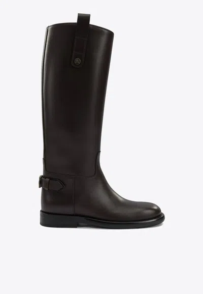 Burberry Leather Cavalier Knee-high Boots In Brown