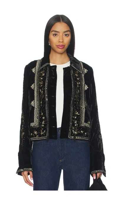 Free People Maxxie Embellished Velvet Jacket In Black