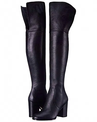 Via Spiga Women Leather Block Heel Over The Knee Boots In Black In Black