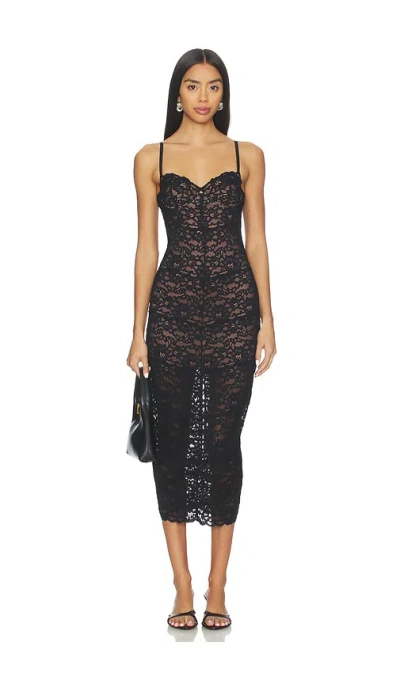 Fleur Du Mal Charlotte Lace Slip Midi Dress In Brown
