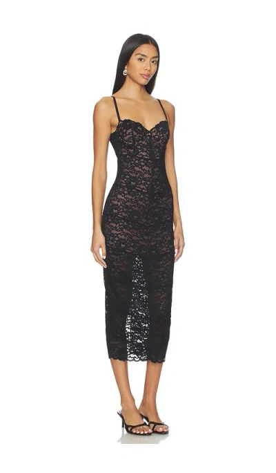 Fleur Du Mal Charlotte Lace Slip Midi Dress In Brown