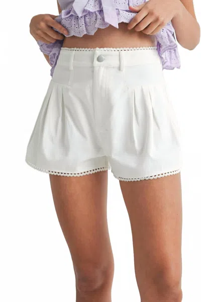 Mable Pleated Lace Trim Shorts In White In White