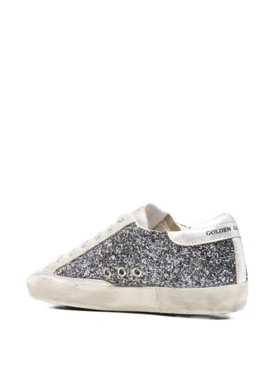 Golden Goose Super-star In Leather With Silver Glitter In Gray