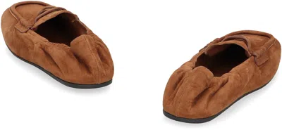 Miu Miu Suede Ruches Loafers In Brown