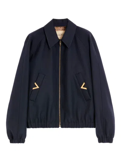 Valentino Wool Blend Blouson Jacket Featuring Pockets In Blue