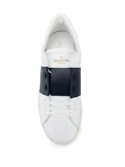 Valentino Garavani Open Leather Sneakers With Contrast Band And Stud Details Shoes In White