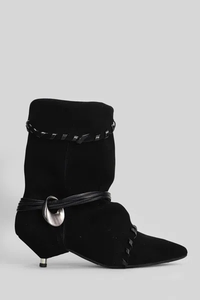Gisel Moire Ariel Low Heels Ankle Boots In Black