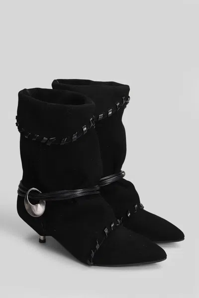 Gisel Moire Ariel Low Heels Ankle Boots In Black
