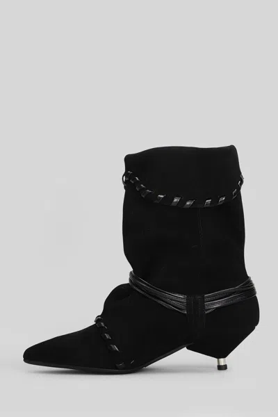 Gisel Moire Ariel Low Heels Ankle Boots In Black