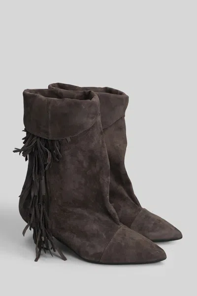 Gisel Moire Ariana Low Heels Ankle Boots In Brown