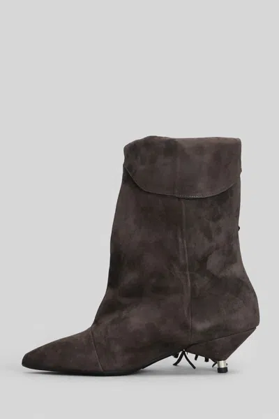 Gisel Moire Ariana Low Heels Ankle Boots In Brown