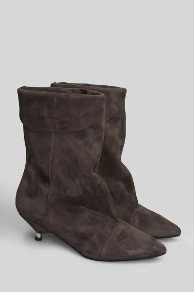 Gisel Moire Miriam Low Heels Ankle Boots In Brown
