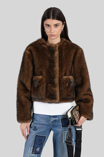 Marc Jacobs Patch-pocket Faux-fur Jacket In Brown