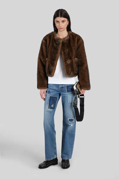 Marc Jacobs Patch-pocket Faux-fur Jacket In Brown