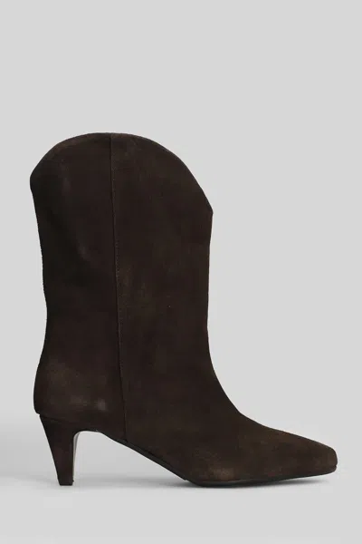 Gisel Moire Enea High Heels Ankle Boots In Brown