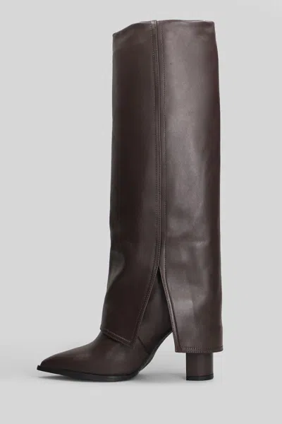 Gisel Moire 90mm Teddy Pointed-toe Block-heel Boots In Brown