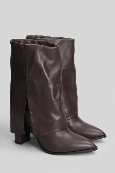 Gisel Moire Ducie High Heels Ankle Boots In Brown