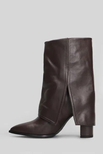 Gisel Moire Ducie High Heels Ankle Boots In Brown